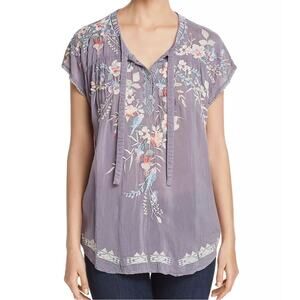 Johnny Was Dreaming Floral Embroidered Blouse Top Gray Size XS